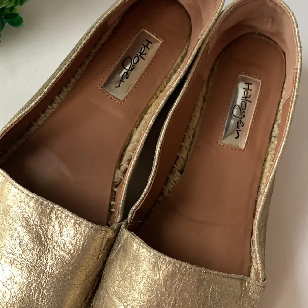 Halogen Gold‎ Leather Espadrille Flats Size 8.5